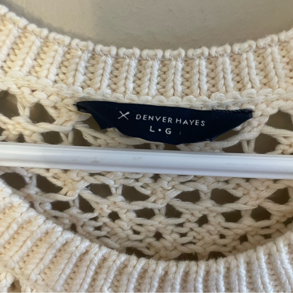 Denver Hayes Cream Open-Knit Drop Shoulder Crewneck Sweater โ Large Like New - Picture 7 of 16